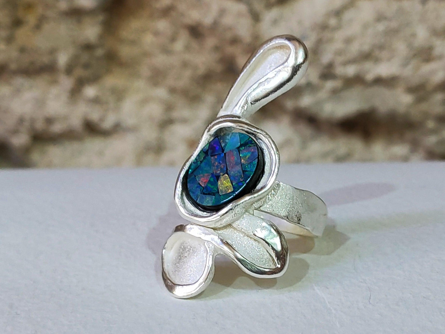Anillo de plata con ópalo mosaico - Amparo Valencia Joyas