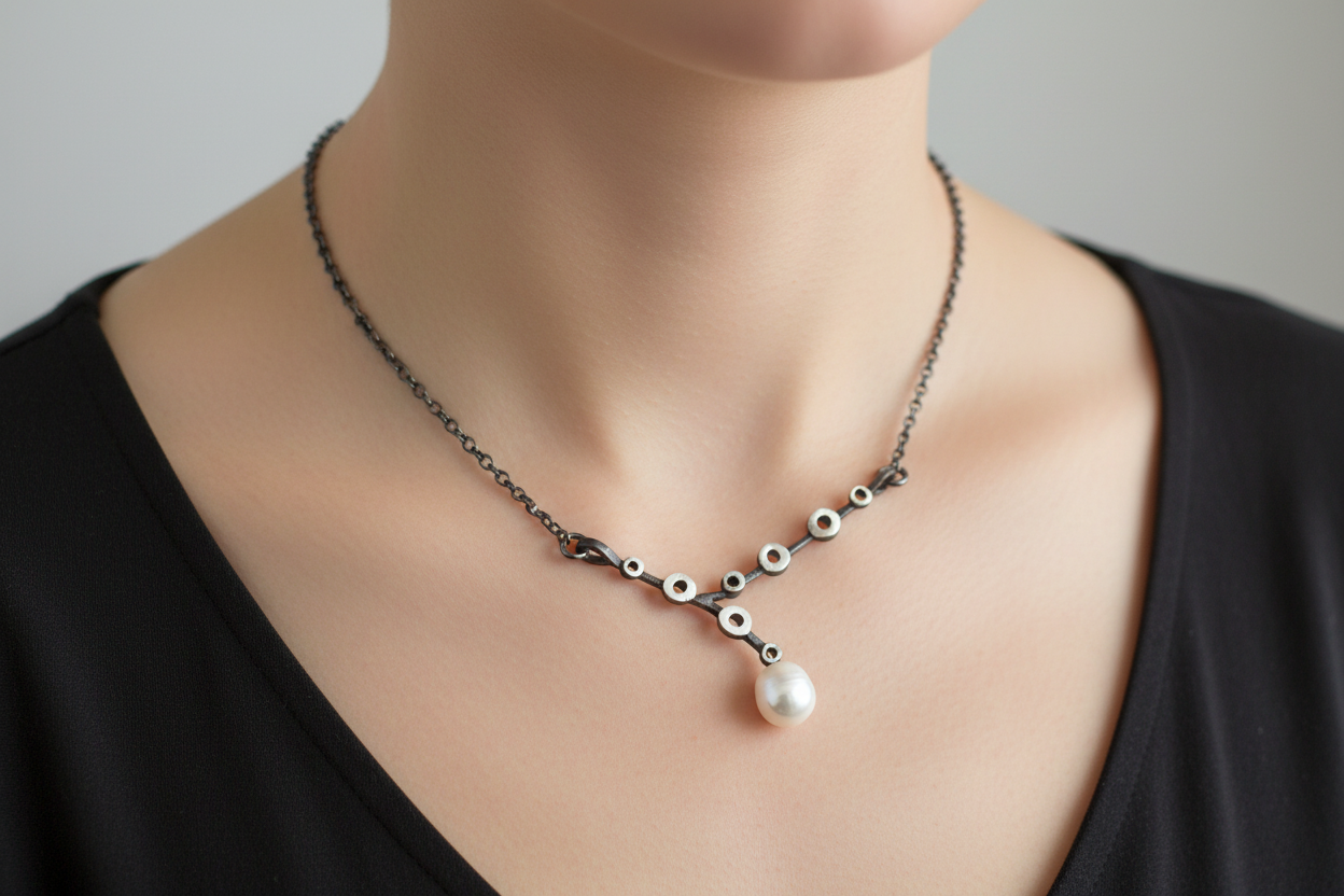 Colgante de plata con perla cultivada Círculos