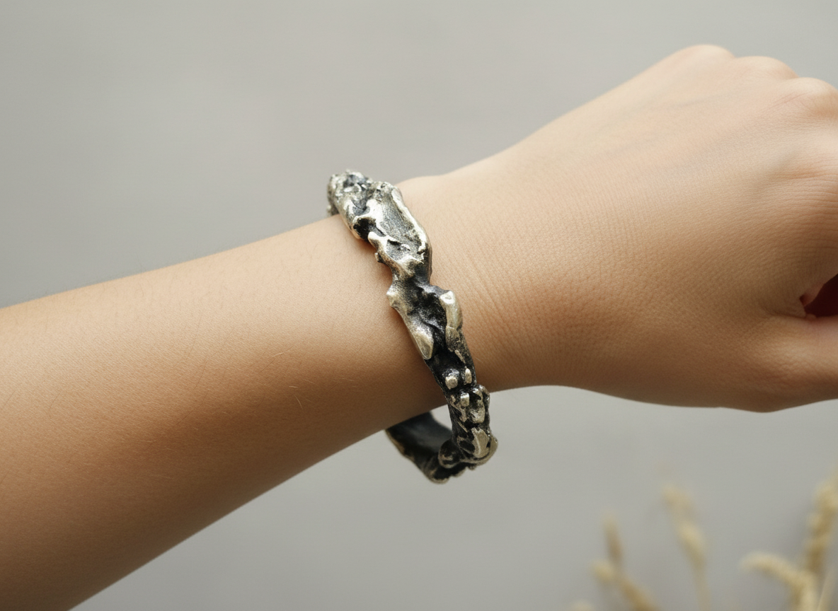 Handcrafted Bracelet in Matte Silver and Black Oxide