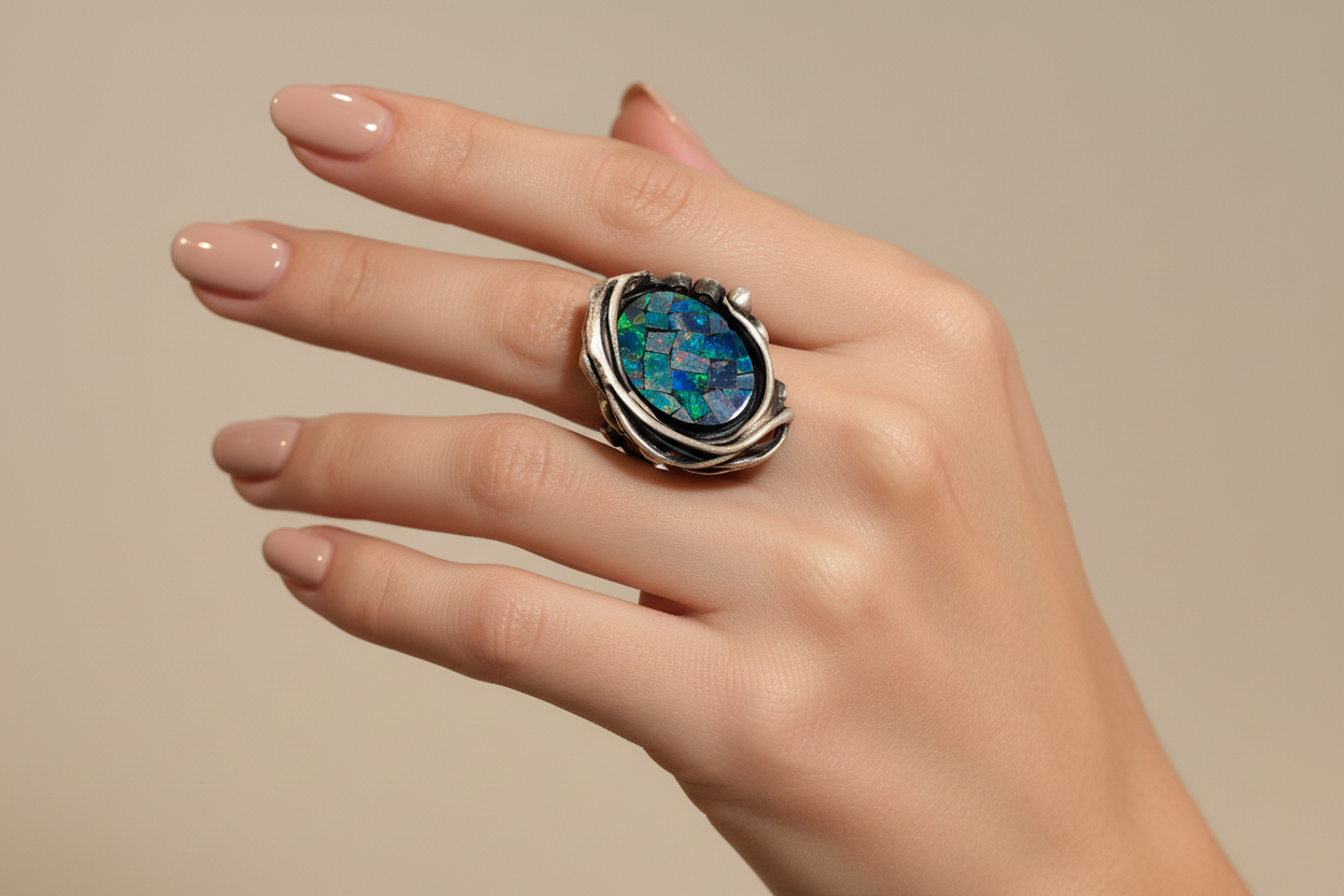 Opal Mosaic in Silver Setting