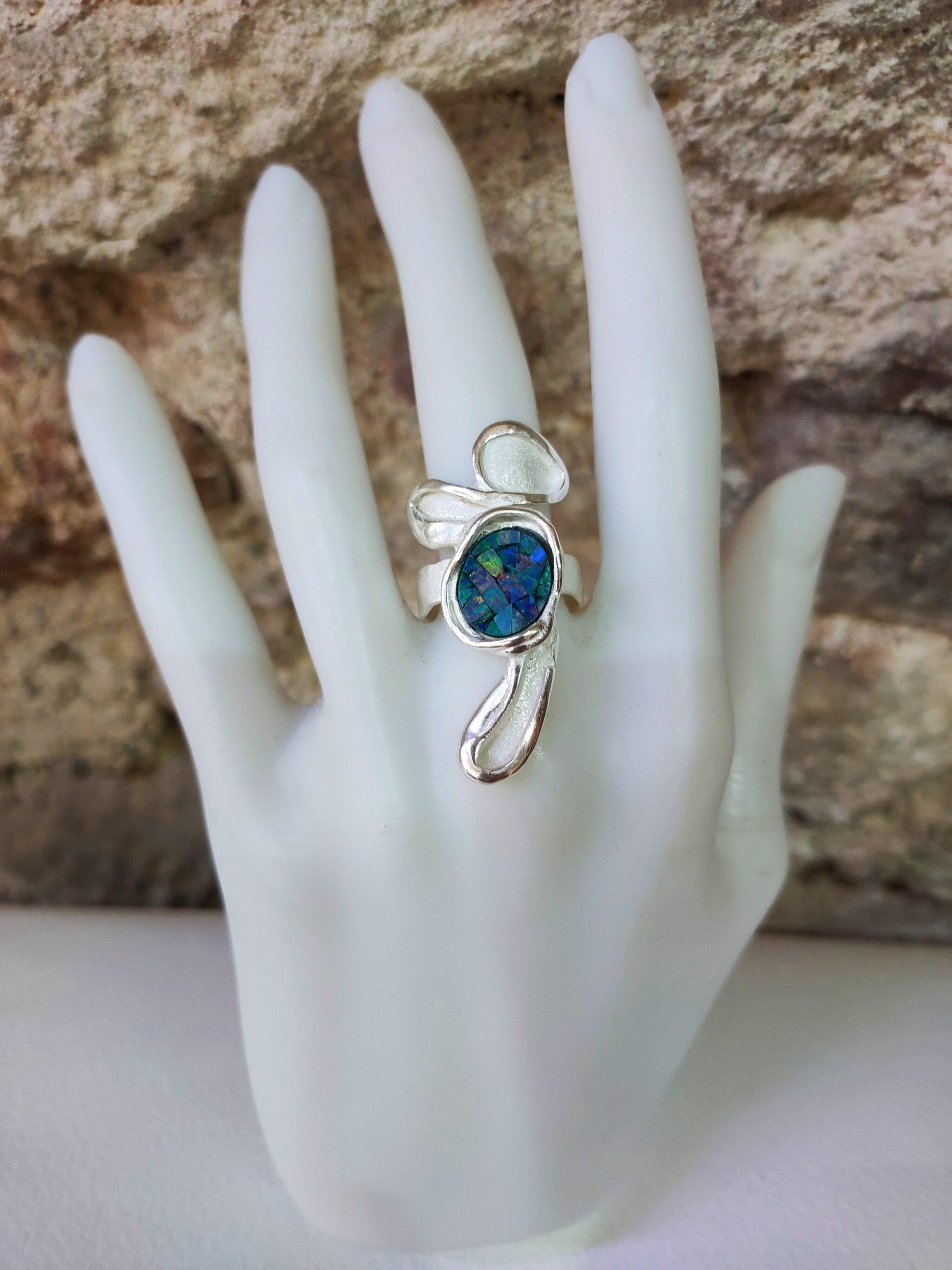 Anillo de plata con ópalo mosaico - Amparo Valencia Joyas